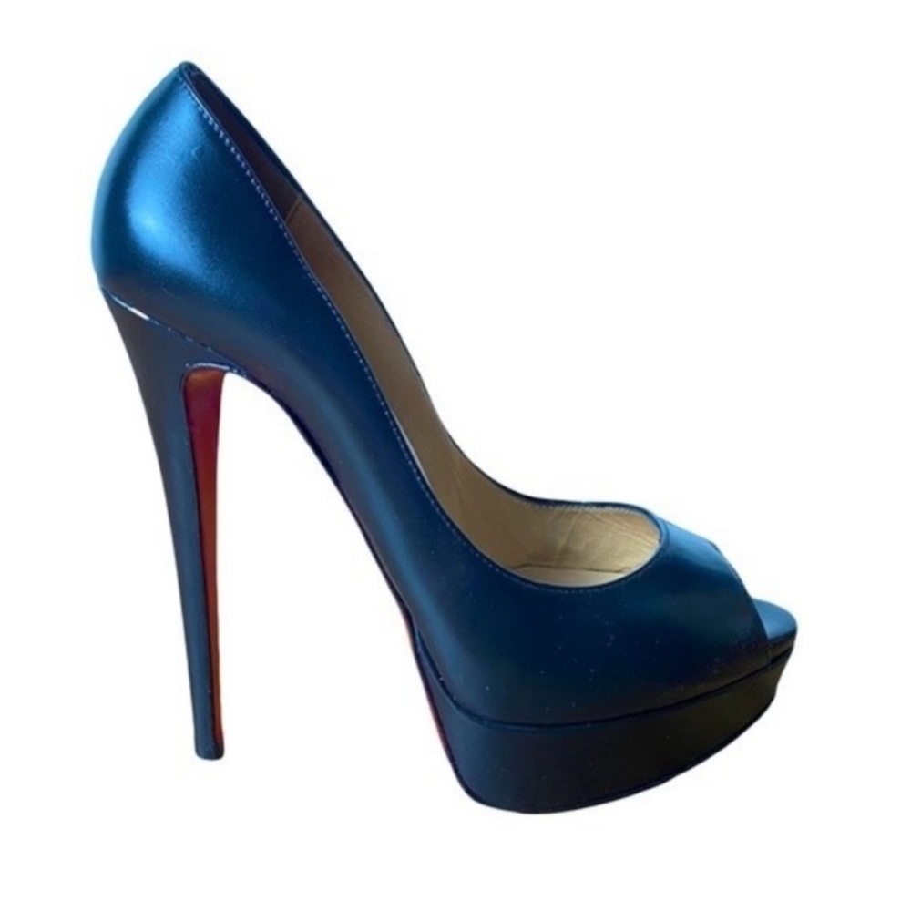 Christian Louboutin Black Lady Peep Heels Platform Peep Toe Stilettos Size 8 - Picture 1 of 16